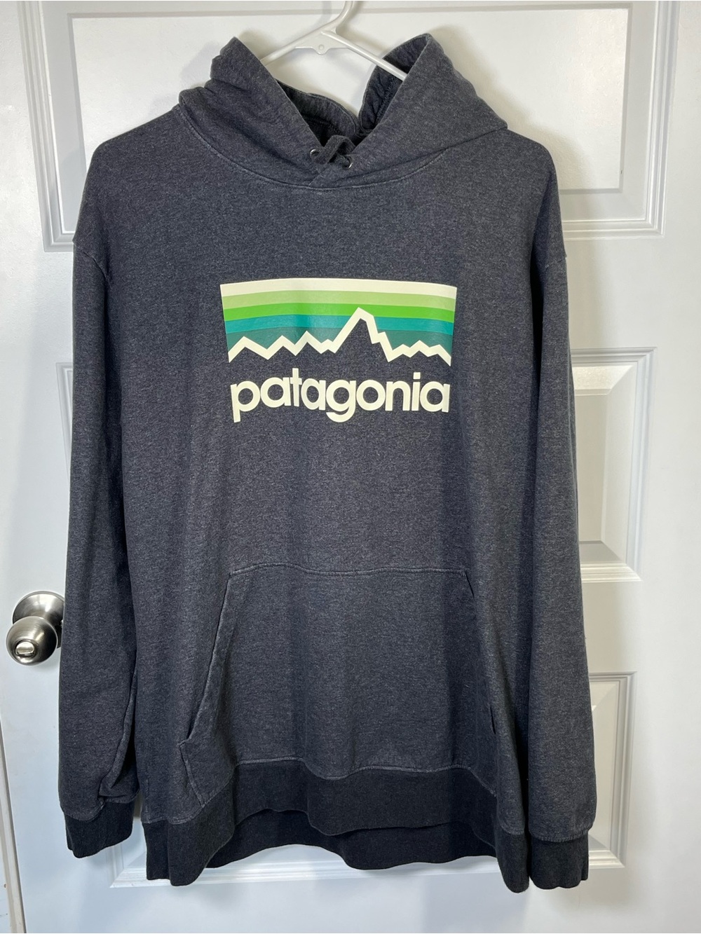 Patagonia Line Logo Midweight Hoodie Mens Large Gray Organic Cotton